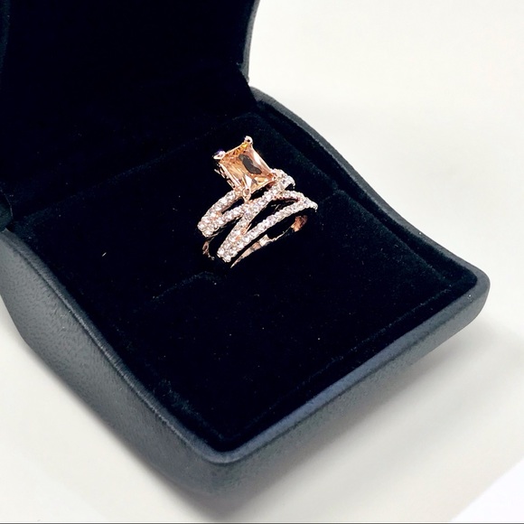 SOLD! Champagne Zircon Rose Gold Cross Ring - Picture 2 of 7